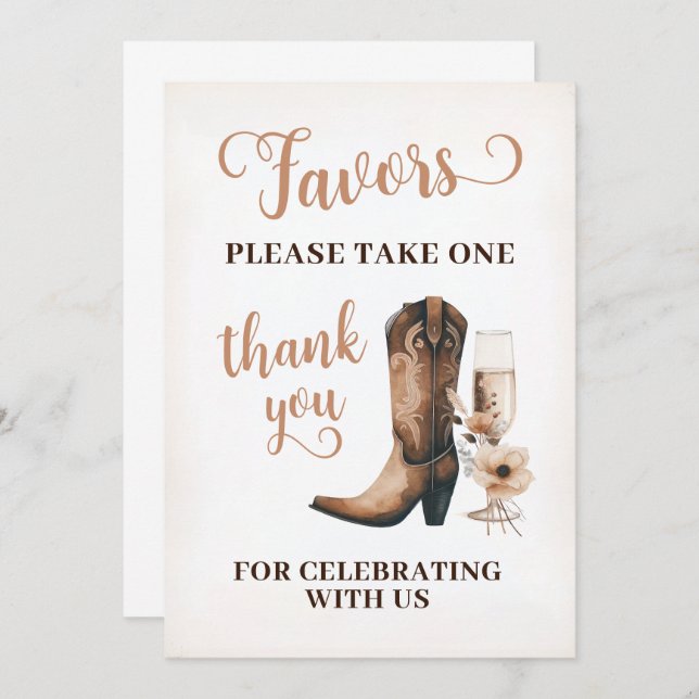 Rustic Western Shower Favours Sign Invitation (Front/Back)