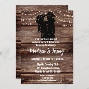 Rustic Western Silhouette String lights Barn  Invitation