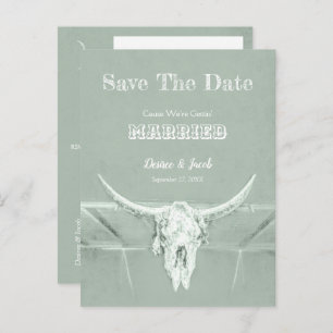 Rustic Western Skull Sage Green Save The Date Postcard