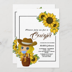 Rustic Western Sunflower Cowgirl Baby Shower Invitation