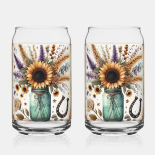 Rustic Western Sunflower Mason Jar Can Glass