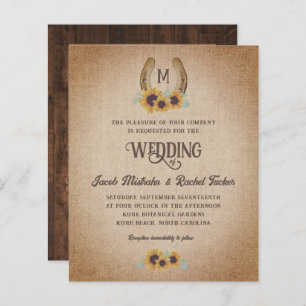 Rustic Western Sunflowers Wedding Monogram Invite