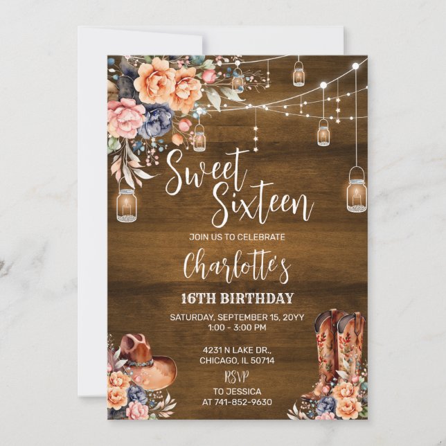 Rustic Western Sweet Sixteen Birthday Party Invitation (Front)