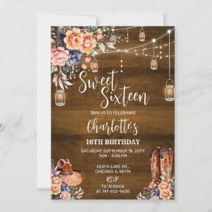 Rustic Western Sweet Sixteen Birthday Party Invitation