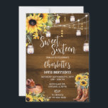 Rustic Western Sweet Sixteen Birthday Party Invitation<br><div class="desc">Editable Western Cowgirl Sweet Sixteen Birthday Invitation template with sunflowers. Celebrate the traditional coming-of-age with our Rustic Western Sweet Sixteen Birthday Party Invitation, perfect for a country-themed celebration. This invitation blends the warmth of a rustic wood background with the charm of floral accents and string lights, culminating in a design...</div>