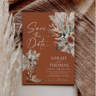 Rustic Western Terracotta Save the Date with Photo