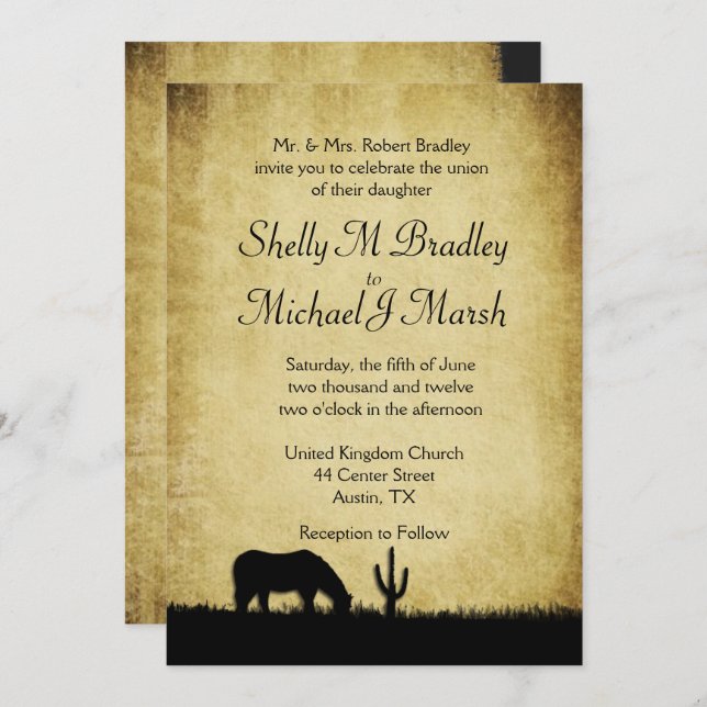  Rustic Western Theme Wedding Invitation (Front/Back)