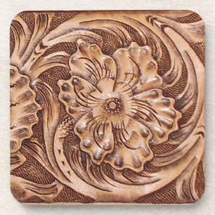 Rustic Western Tooled Leather-look Coaster