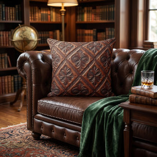 Rustic Western Tooled Leather-Look Cushion