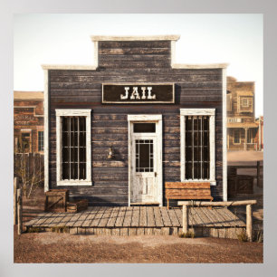 Rustic western town jail. 3d ing. Part of a wester Poster