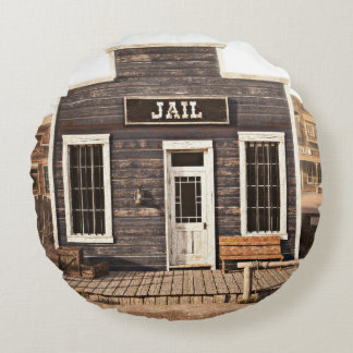 Rustic western town jail. 3d ing. Part of a wester Round Cushion