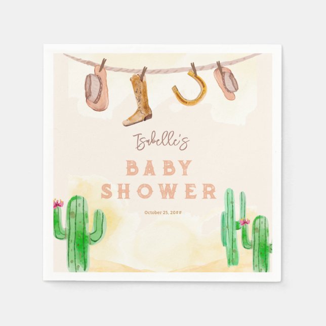 Rustic Western Watercolor Cowboy Baby Shower Napkin (Front)