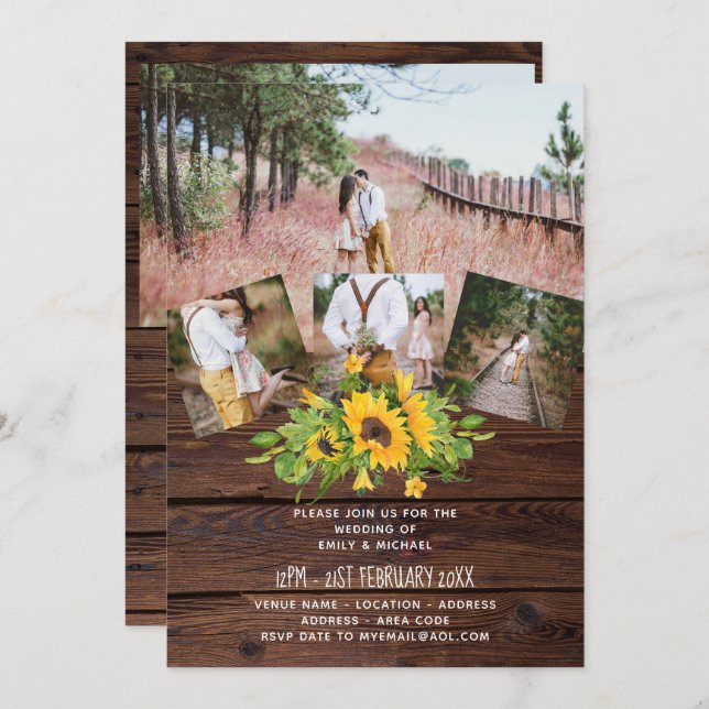 Rustic Western Wedding Sunflowers PHOTO Collage Card (Front/Back)