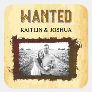 Rustic Western Wedding 🤠 WANTED Photo Square Sticker