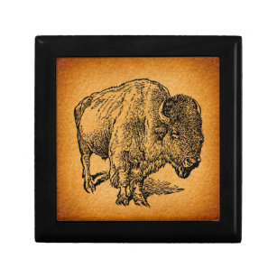 Rustic Western Wild Buffalo Bison Antique Art Gift Box