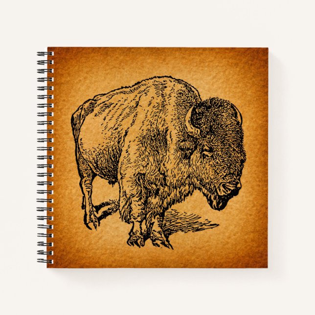 Rustic Western Wild Buffalo Bison Antique Art Notebook (Front)