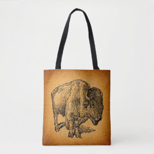 Rustic Western Wild Buffalo Bison Antique Art Tote Bag