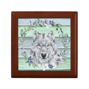 Rustic Western Wild Wolf Flowers Barn Painting Gift Box