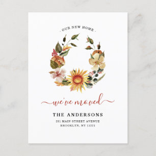 Rustic We've Moved Chic Autumn Fall Wreath Moving Announcement Postcard