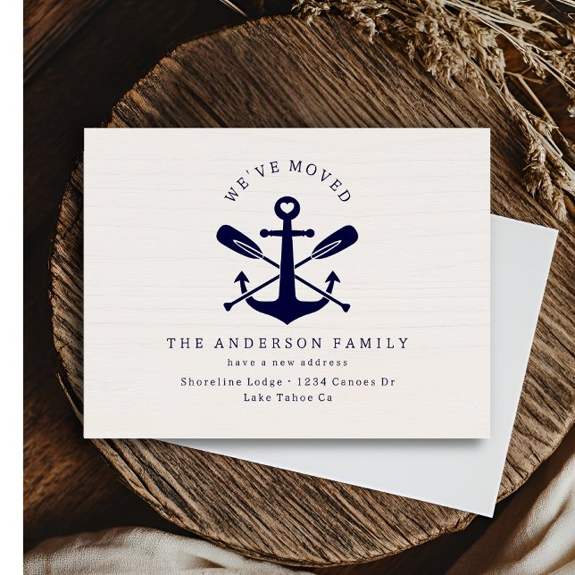 Rustic We've Moved New Address Nautical Beach Navy Postcard (Creator Uploaded)