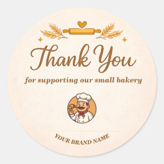 Rustic Wheat and Rolling Bakery Thank You  Classic Round Sticker