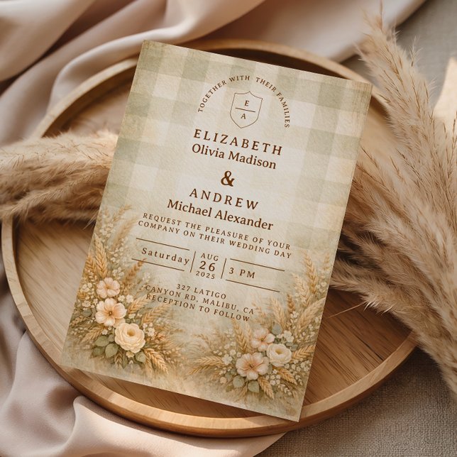 Rustic Wheat And Wildflower Garden Wedding Invitation (Creator Uploaded)