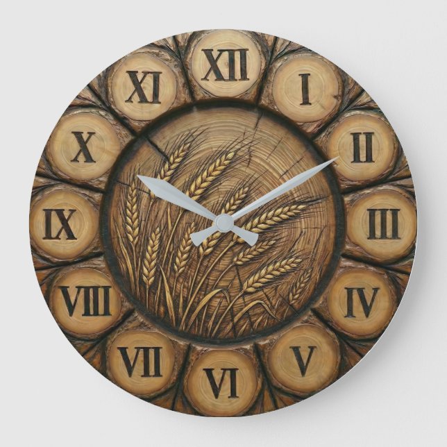 Rustic Wheat Stalks Wall Clock | Farmhouse Decor  (Front)