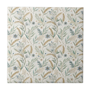 Rustic Wheat & Wildflower Botanical Floral Pattern Ceramic Tile