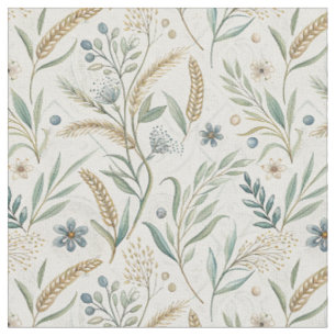 Rustic Wheat & Wildflower Botanical Floral Pattern Fabric