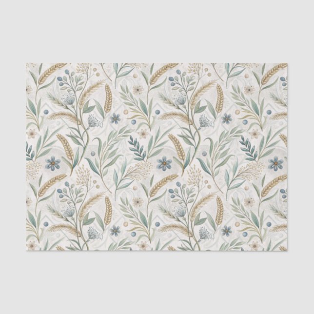 Rustic Wheat & Wildflower Botanical Floral Pattern Tissue Paper (Front)