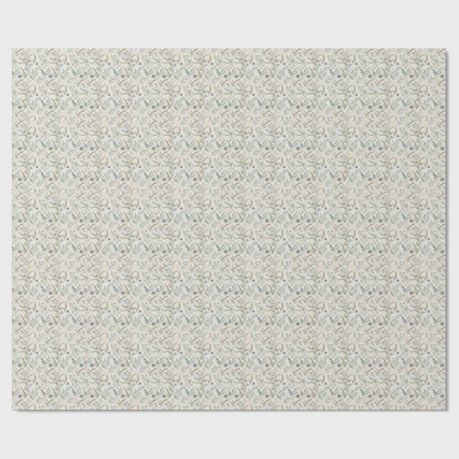 Rustic Wheat & Wildflower Botanical Floral Pattern Wrapping Paper (Flat)