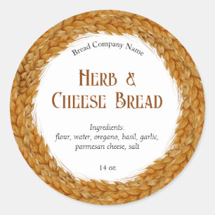 Rustic Wheat Wreath Bread Bakery Business Custom Classic Round Sticker