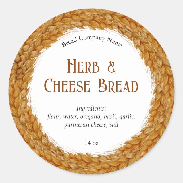 Rustic Wheat Wreath Bread Bakery Business Custom Classic Round Sticker (Front)