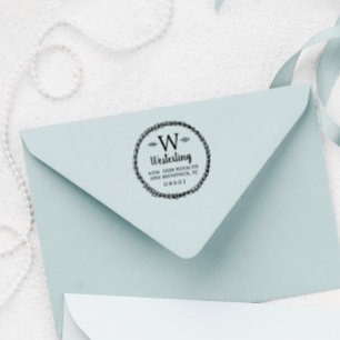 Rustic Wheat Wreath Monogram Name & Address Rubber Stamp