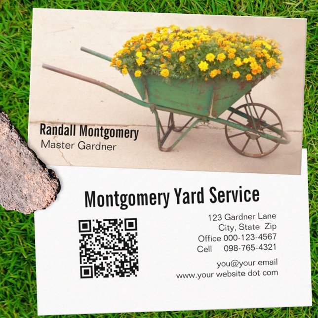 Rustic Wheelbarrow Flowers Gardner QR Code Busines Business Card (Creator Uploaded)