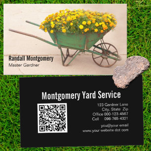 Rustic Wheelbarrow Flowers Gardner QR Code Busines Business Card