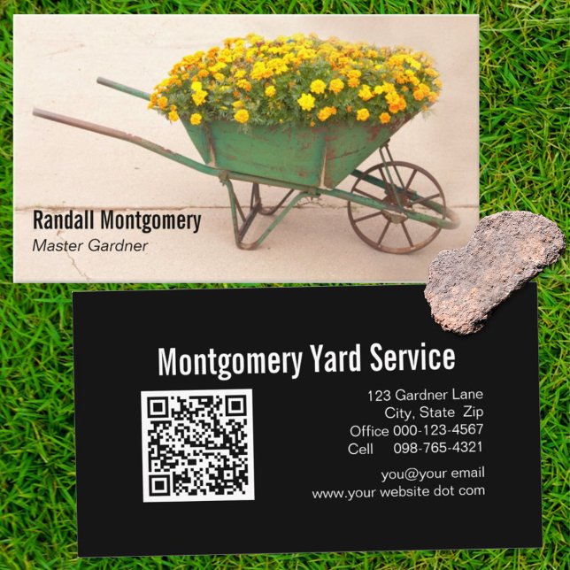 Rustic Wheelbarrow Flowers Gardner QR Code Busines Business Card (Creator Uploaded)
