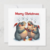 Rustic Whimsical Cute Nice Hippo Winter Caroling 