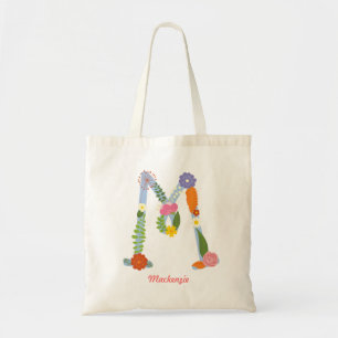 Rustic Whimsical Flower Monogram (M) Tote Bag
