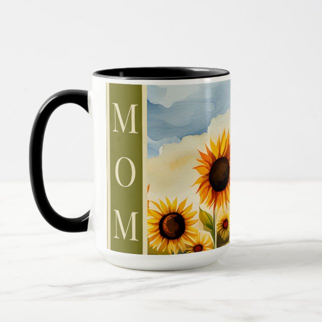 Rustic Whimsical Watercolor Sunflowers Mum Mug (Left)
