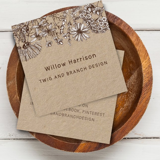 Rustic Whimsical Wildflowers Square Business Card (Rustic Whimsical Wildflowers Square Business Card)