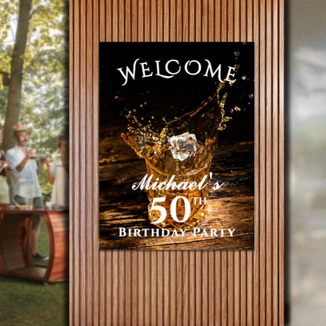 Rustic Whiskey Birthday Party Welcome Poster (Rustic bourbon whiskey birthday party welcome poster - PRINTED and/or INSTANT DOWNLOAD)