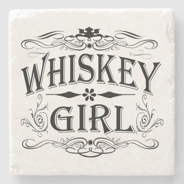 Rustic Whiskey Girl Stone Coaster (Front)