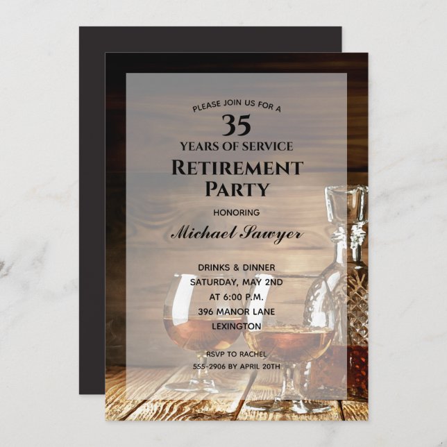 Rustic Whiskey Retirement Party Invitations (Front/Back)