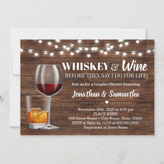 Rustic whiskey & wine before I do couples shower Invitation (Front)