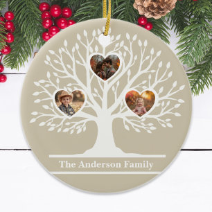 Rustic White 3 Photo Family Tree Personalised   Ceramic Ornament