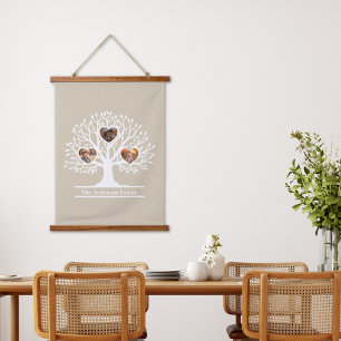Rustic White 3 Photo Family Tree Personalised   Hanging Tapestry