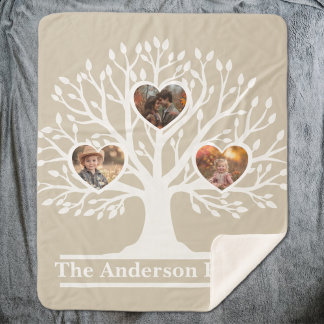 Rustic White 3 Photo Family Tree Personalised Sherpa Blanket