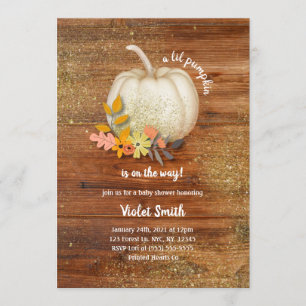 Rustic White and Gold Pumpkin Baby Shower Invite