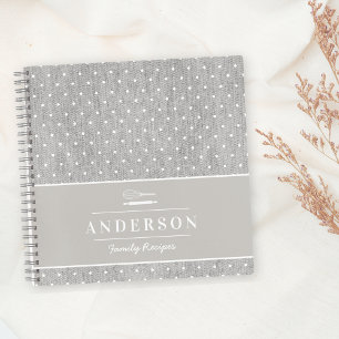 Rustic White and Grey Polka Dots Family Recipe Notebook